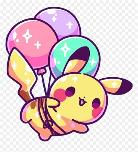 Pikachu Pokemon Cute Kawaii Pastel Balloons Sparkle Cute Chibi Kawaii