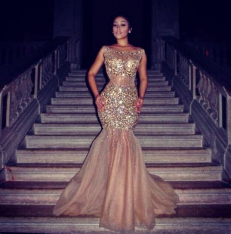 2016 Sparkly Gold Crystal Fares Dress See Through Backless Summer Evening Pageant Dresses