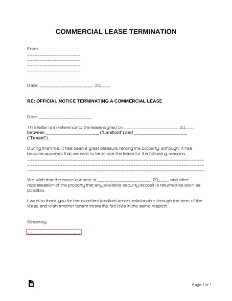 Free Commercial Lease Termination Letter Pdf Word Eforms