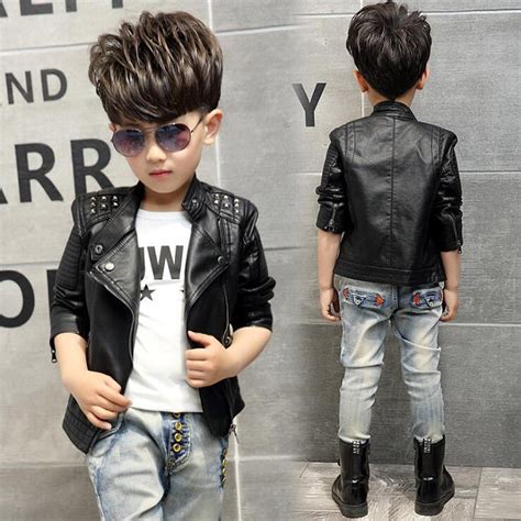 Childrens Kids Leather Jackets Studded Boy Pu Leather Jacket Boys
