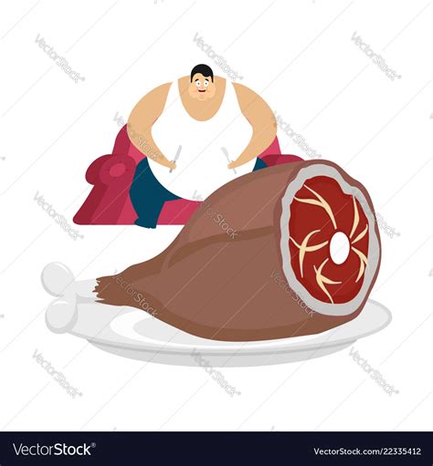Fat Guy Is Sitting On Chair And Pork Glutton Vector Image