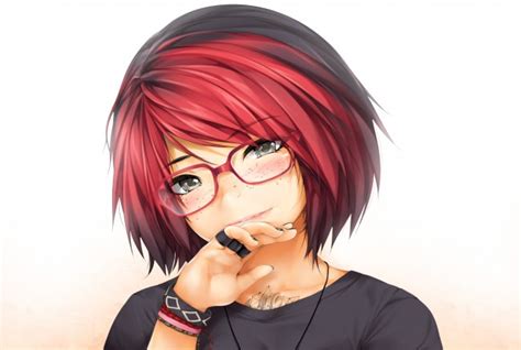 Wallpaper Semi Realistic Anime Girl Redhead Glasses
