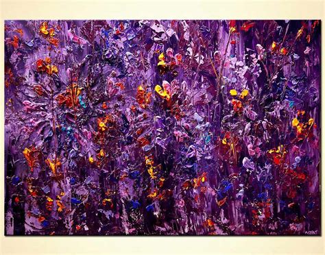 Painting For Sale Purple Blooming Flowers Heavy Textured Abstract Painting 7839