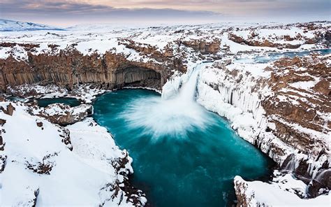 Rocks Waterfall Glacial Lake Snow Winter Iceland Hd Wallpaper
