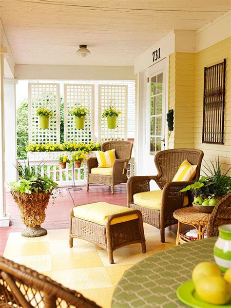 Cozy Front Porch With Pops Of Yellow Homemydesign