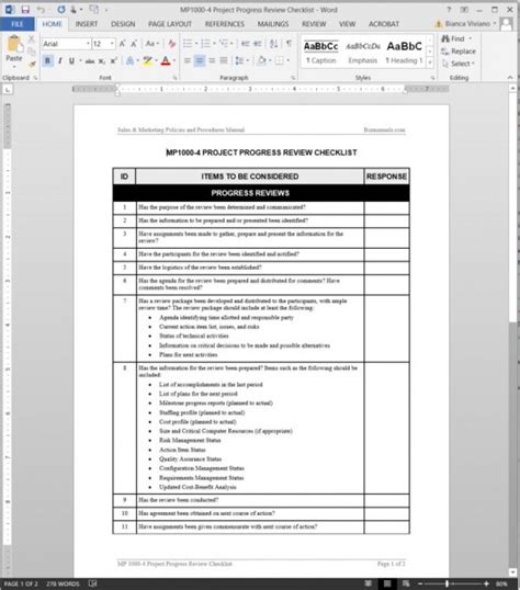 Project Progress Review Checklist Template Hot Sex Picture