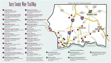 Surry County Wine Trail Map North Carolina Virginia Border 52 104