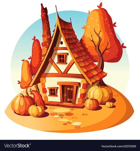 Rustic Stone House Autumn Landscape Royalty Free Vector