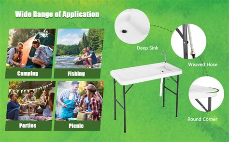 Goplus Portable Fish Cleaning Table With Sink Folding Outdoor Camping