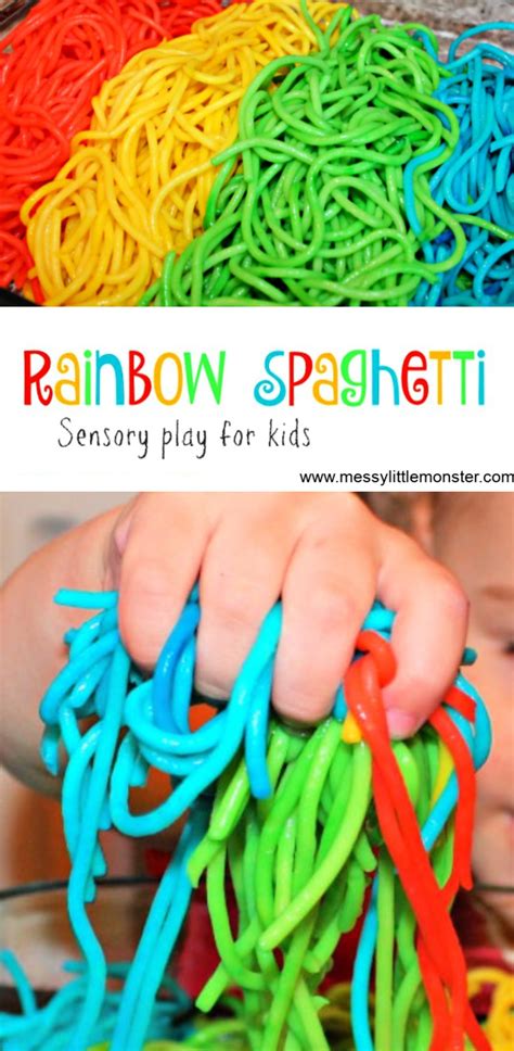 How To Make Rainbow Spaghetti For Sensory Play Messy Little Monster