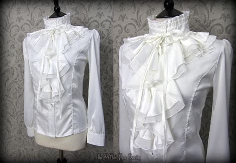 Victorian Vintage Ivory Satin Frilly High Neck Ruffle Blouse 8 S