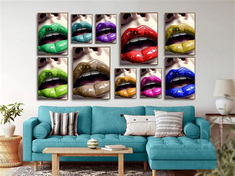 Glossy Lip Posters Set Of Colorful Lips Gallery Wall Art Retro Wall Art Vibrant And