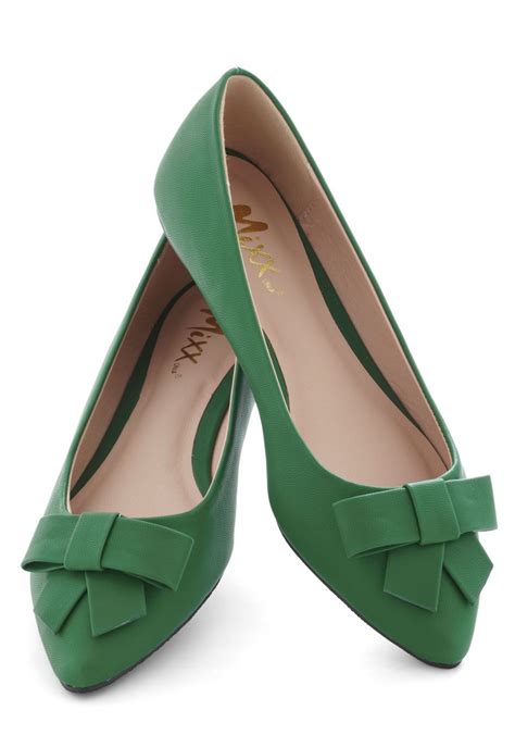 Night At The Musical Flat Green Solid Bows Flat Work Faux Leather Fashion Shoes Shoes