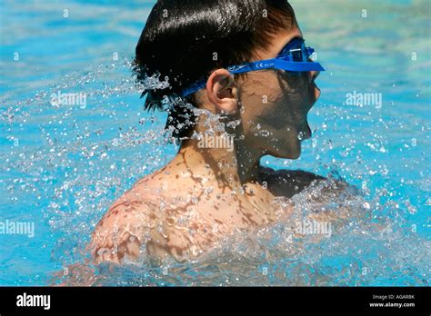 Boy Swim Swiming Pool Water Play Stock Photo Alamy