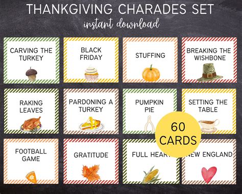 Thanksgiving Charades Game Thanksgiving Printable Game Etsy