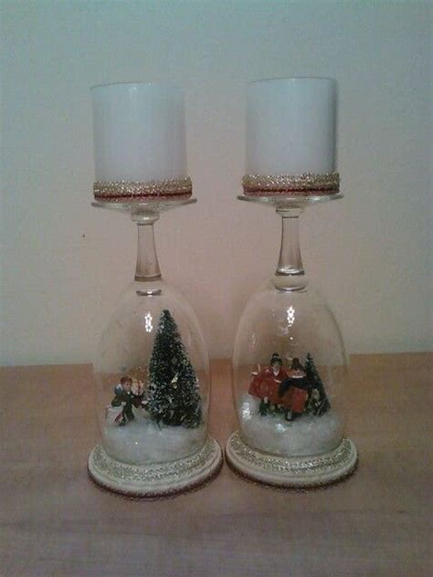 Wine Glass Candle Holders Wine Glass Christmas Crafts Christmas Tree