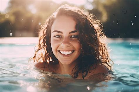 Premium Ai Image A Young Woman Swimming In A Pool With A Smile
