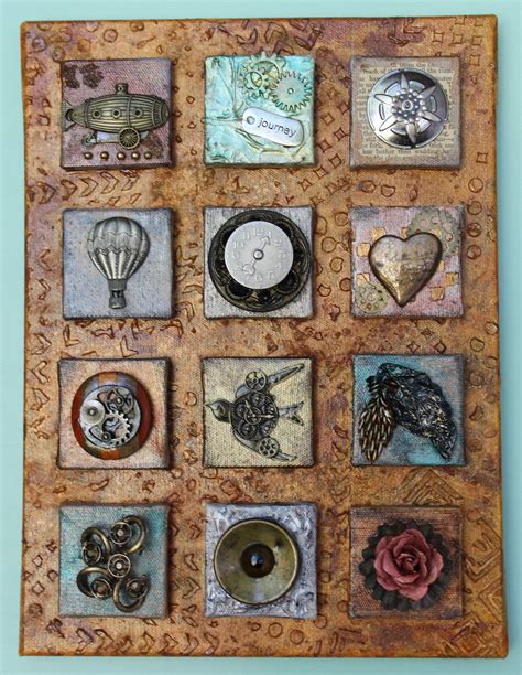 steampunk  object collage  mini canvases