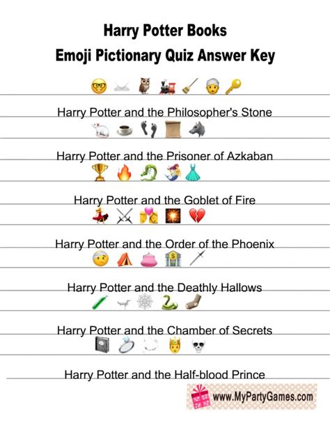 Free Printable Harry Potter Books Emoji Pictionary Quiz Harry Potter