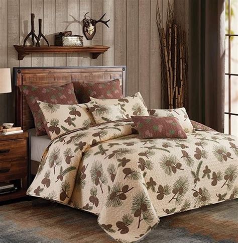 Virah Bella 3 Piece King Cabin Quilt Bedding Set Forest Pines Rustic Country Reversible