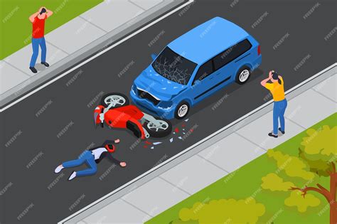 free vector traffic accident isometric composition with crash between car and motorcycle