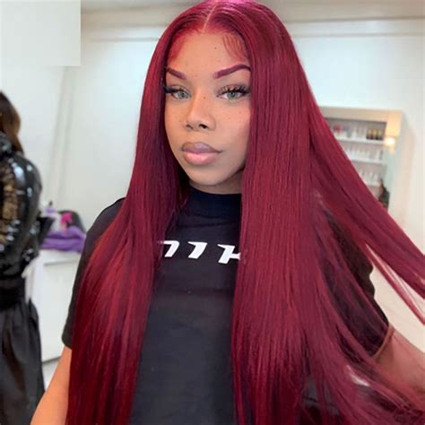 Red Wig Straight Long Synthetic 134 Lace Front Wig For Women 99j