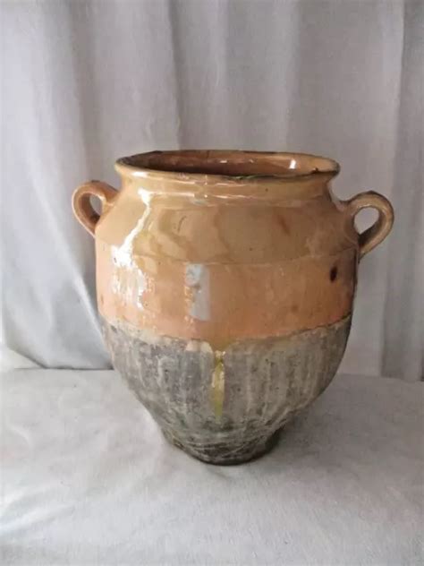 Ancien Grand Pot A Graisse Confit Terre Cuite Vernisse Poterie Sud