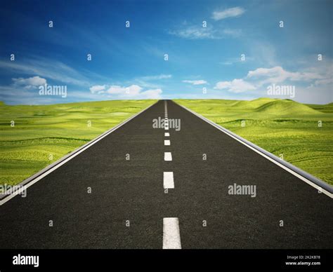 Empty Highway Road Leading To Blue Sky 3d Illustration Stock Photo Alamy