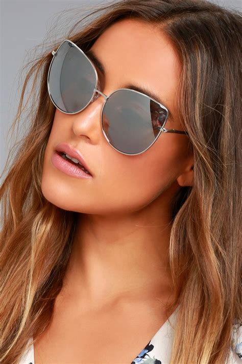 Trendy Silver Sunglasses Grey Mirrored Sunglasses Oversized