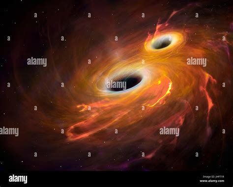Illustration Of Two Black Holes Orbiting Each Other In A Combined