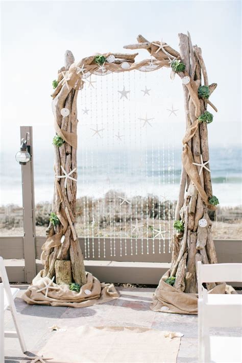 Rustic Wood Beach Wedding Arch With Burlap And White Starfish