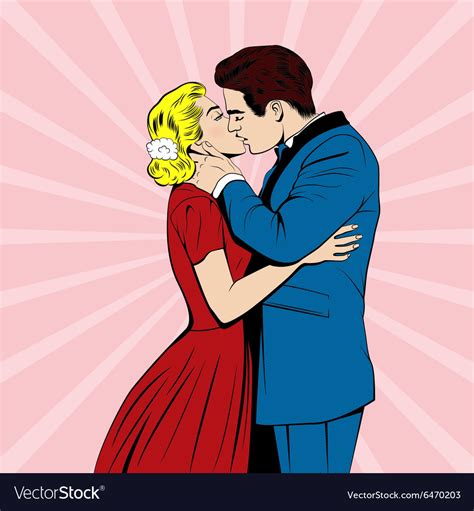 Kissing Couple In The Pop Art Comics Style Vector Image
