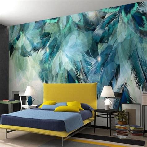 Nordic Minimalism Blue Feather Wallpaper Mural Custom Sizes Available