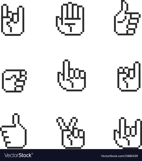 Pixel Art 8 Bit Hands Icons And Gestures Signs Set