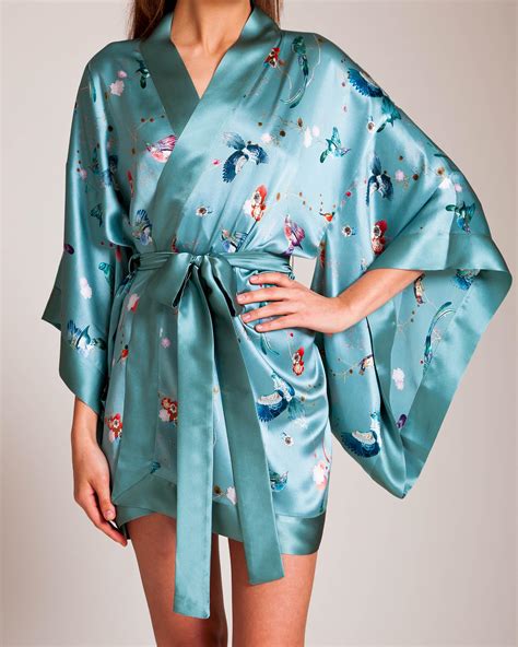 Lyst Meng Silk Satin Short Kimono In Green