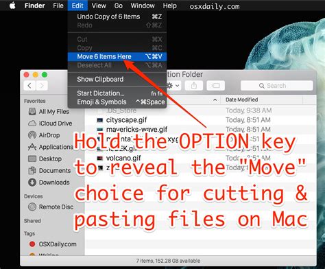 cut and paste files and folders in mac os x