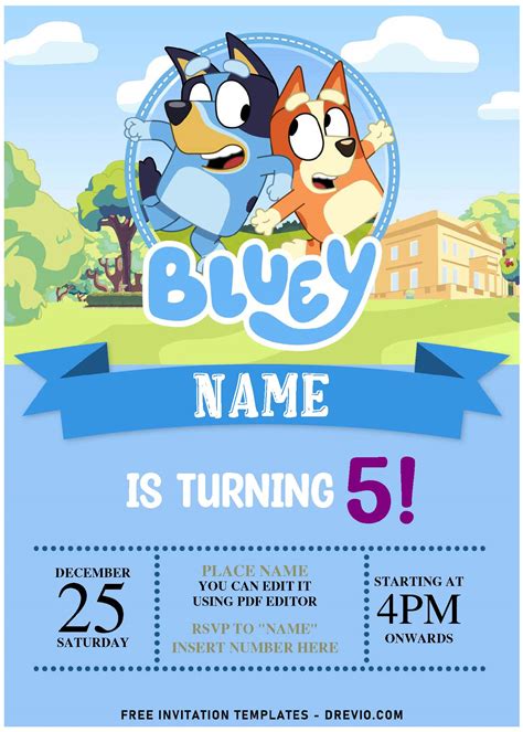 Free Editable Pdf Cheerful Bluey Birthday Invitation Templates