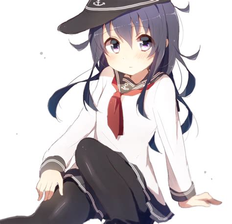 Safebooru 1girl Akatsuki Kantai Collection Anchor Symbol Black Hair Black Legwear Flat Cap