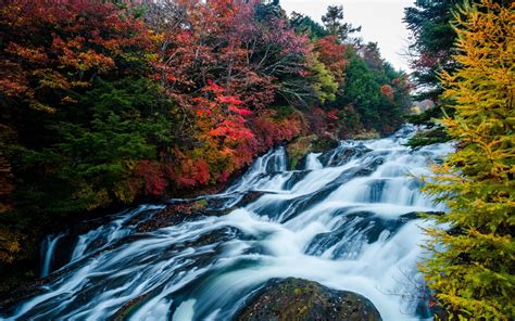Download Wallpapers Autumn Mountain River Waterfall Stones Forest