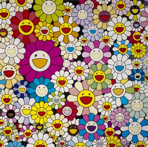 The hard case sees a collage of colorful flower characters across the back in a choice of blue hues, red hues, or multicolor. c/o Takashi Murakami | Takashi murakami art, Murakami ...