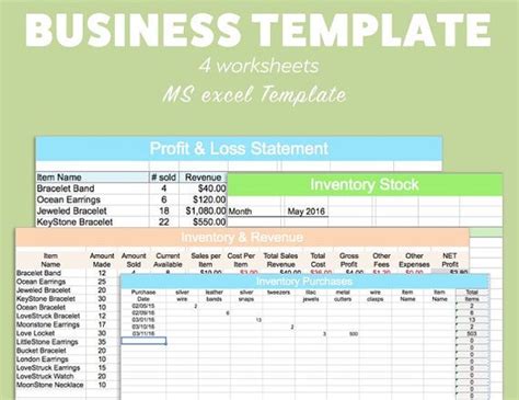 These excel templates include p and l statements, breakeven analyses, income and balance statements. BUSINESS EXCEL Template Profit Loss Inventory Expense by ...