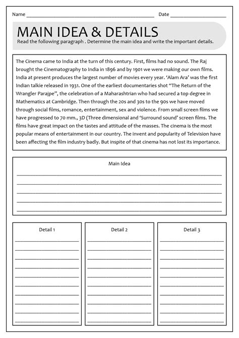 Main Idea And Supporting Details Worksheets With Answers
