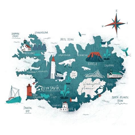 An Illustrated Map Of Iceland With All The Different Things In It