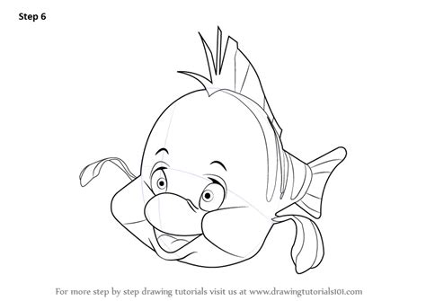 How To Draw Flounder From The Little Mermaid The Little Mermaid Step