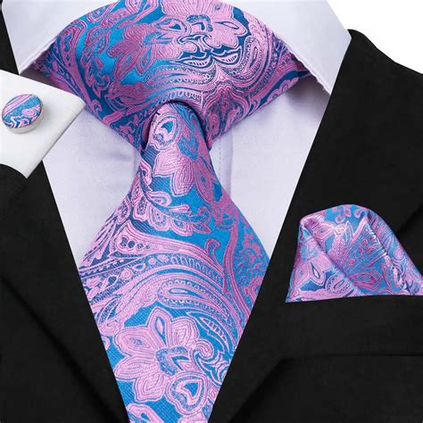 Hi Tie Men S Silk Tie New Paisley Floral Ties For Men Pink Blue