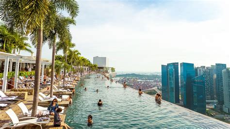 The Infinity Pool At Marina Bay Sands Skypark Overlooking The Singapore