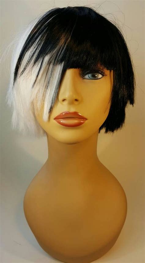 Short Two Tone Wig Cruella Deville Short Black And White Etsy