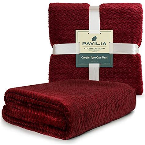 Pavilia Luxury Flannel Fleece Blanket Throw Burgundy Wine Red Soft