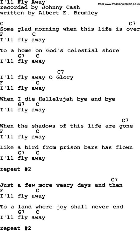 Johnny Cash Song Ill Fly Away Lyrics And Chords Lyrics And Chords