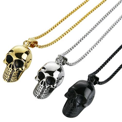 Skull Black Skeleton Pendant Necklace Stainless Steel Chain Necklace